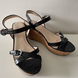 Franco Sarto Black Strap Wedge Sandal